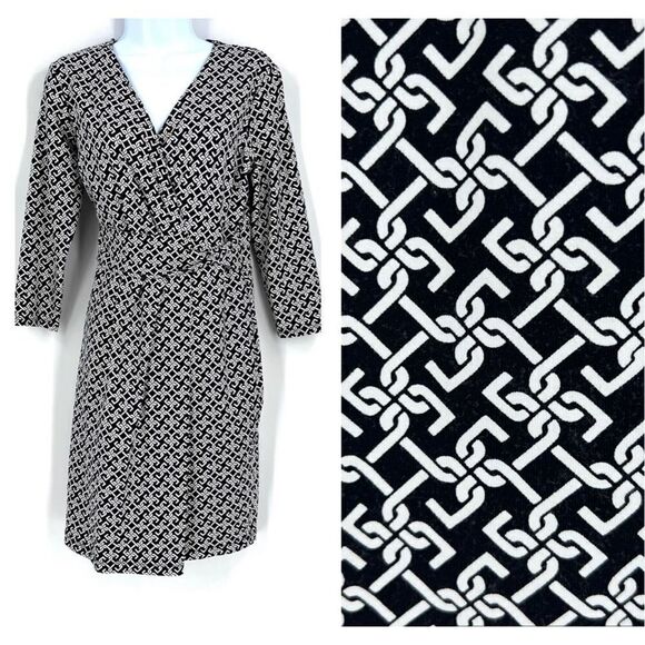 Talbots Dress Surplice Faux Wrap Chain Link MIDI medium petite - Picture 1 of 11